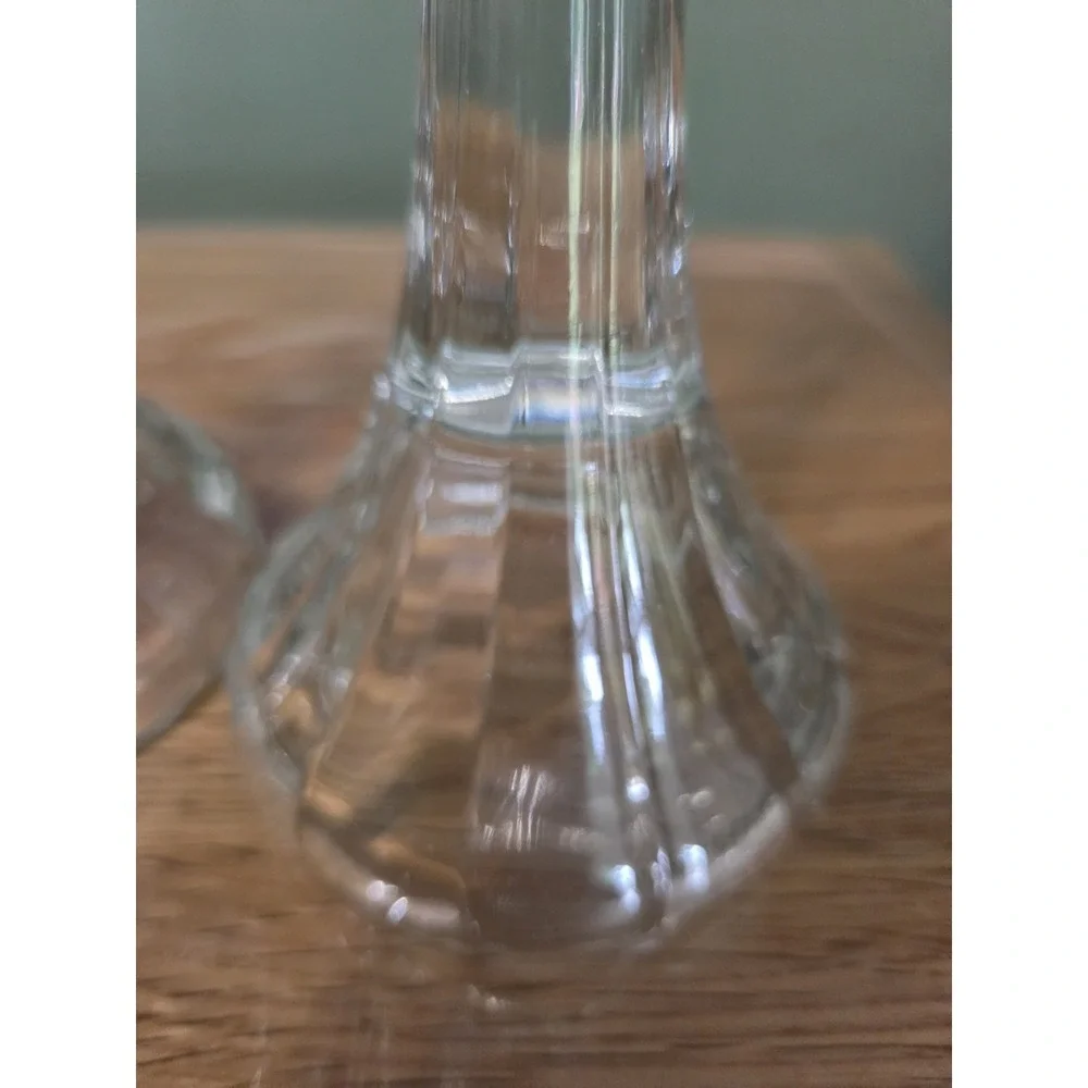 Pair of Clear Glass Candlestick Holders 7.75